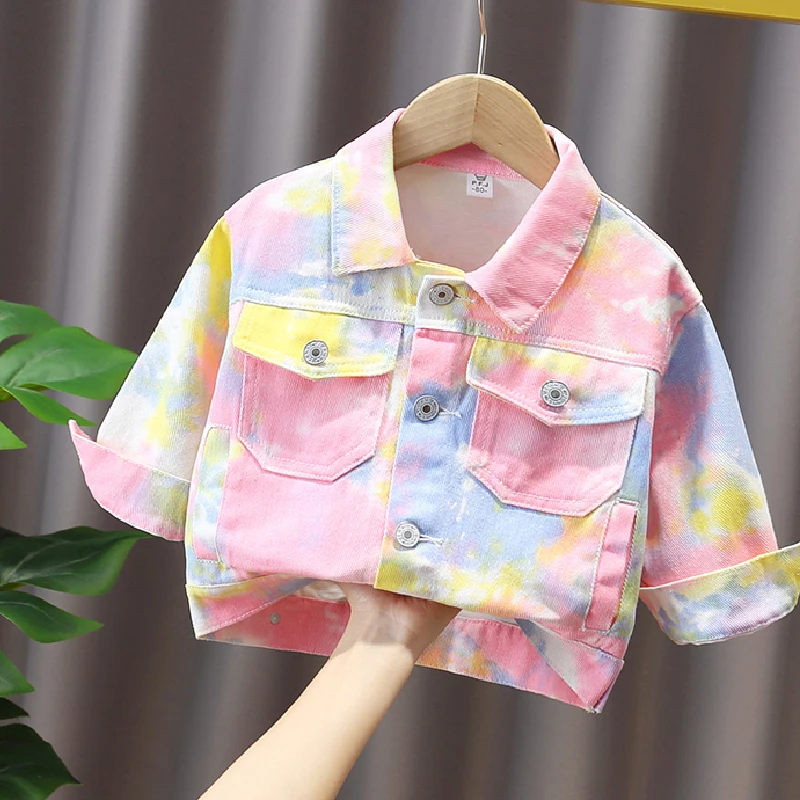 

New Spring & Autumn Kids Jackets for Baby Girls Long Sleeve Tie-dye Coats for Toddler Children Clothing for 3 4 5 6 7 8Y 2021