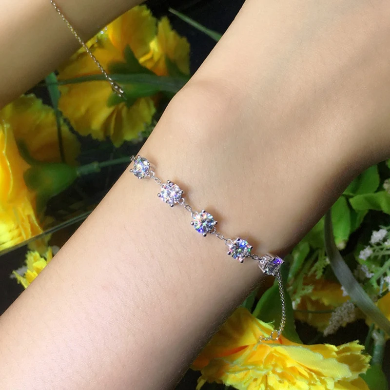 

S925 Silver Moissanite Bracelet Simulation Diamond Simple Fashion D Color