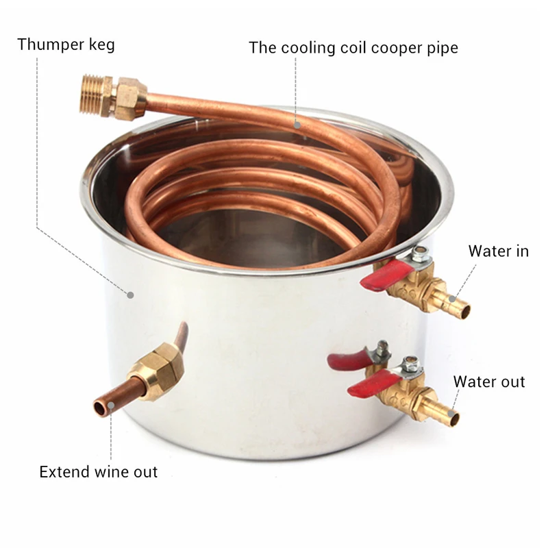 

10L Moonshine Distiller Boiler Cooler Stainless Steel Copper Alcohol Water Wine Essential Oil Brewing