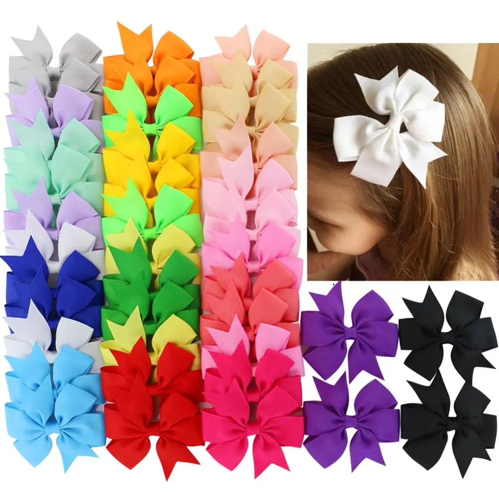 

40Pcs/lot Boutique Grosgrain Ribbon Pinwheel Hair Bows Alligator Clips For Girls Babies Toddlers Teens Gifts In Pairs Bow Sets
