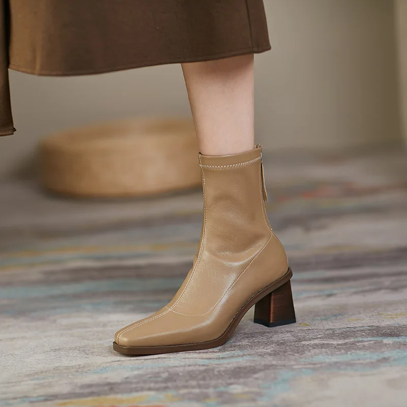 

Женские ботинки на молнии, Роскошные Дизайнерские однотонные туфли на высоком каблуке, модные простые римские ботильоны из искусственной к...