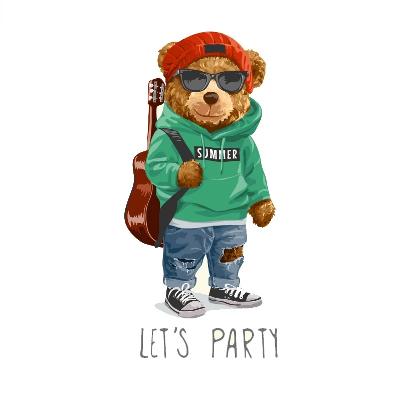 

Cartoon Cool Carebear Heat Transfer Stickers DIY Iron on Transfers for Clothes Jeans Jacket Animal Patches for Clothing