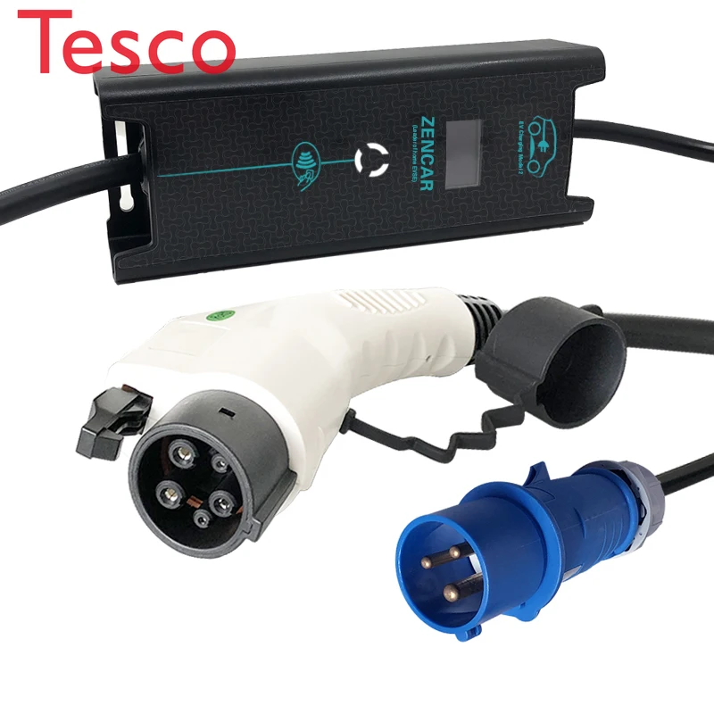 

16A 3W SAE J1772 type 1 evse ev home charing cable with blue CEE plug