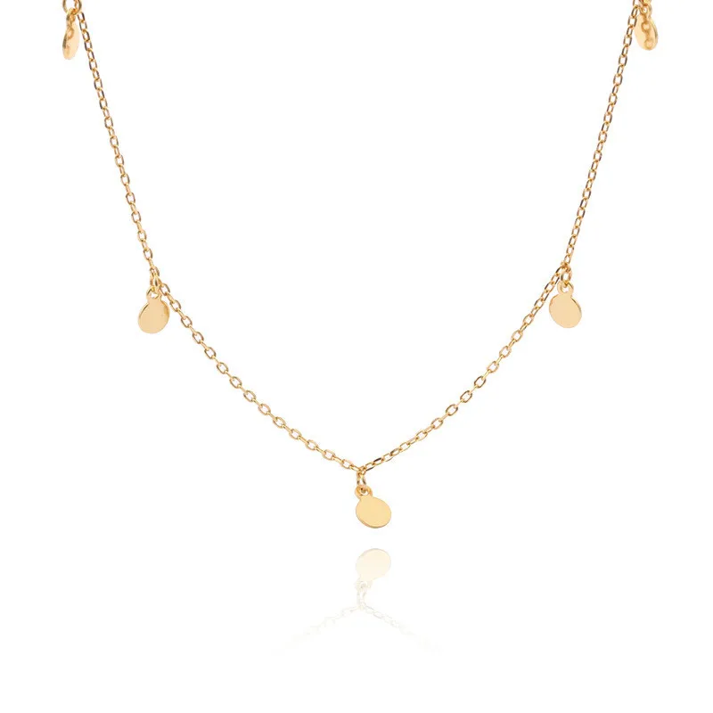 

WOOZU Real 925 Sterling Silver Fashion Gold Glossy Small Disc Clavicle Necklaces For Women Party Bohemian Punk Rock Jewelry Gift