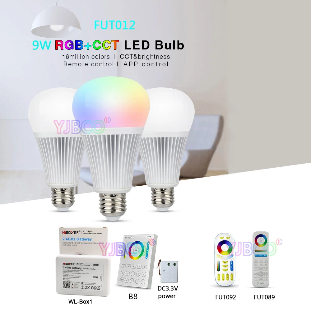 Miboxer 9 Вт RGB+ CCT светодиодный лампы FUT012 E27 лампа 110V 220V Полный Цвет дистанционного Управление WiFi смарт-лампы в виде Совместимость 4-Зона дистанционного управления