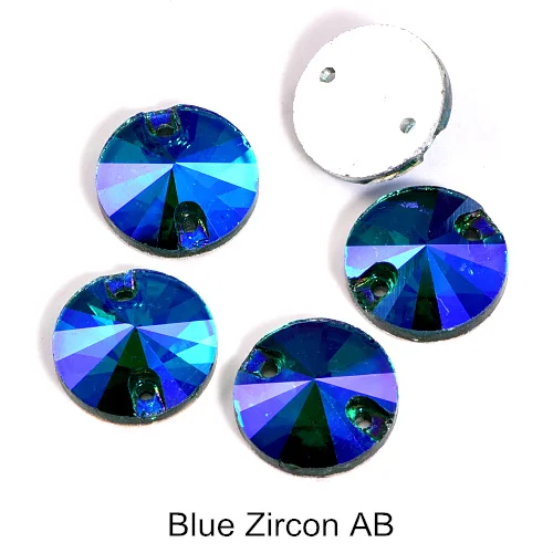 Blue Zircon AB 5 размеров Красный AB Круглый Rivoli Кристалл Стекло пришивные стразы с плоской задней частью глубокий синий АВ пришивные стразы для свадебного платья B0999 - Цвет: Blue Zircon AB