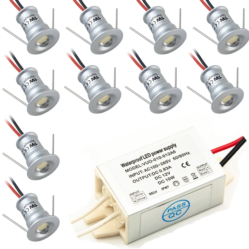 1 Вт DC12V IP65 мини светодиодный прожектор+ IP67 источник питания наружные вечерние точечные светильники 80Ra 100Lm CE