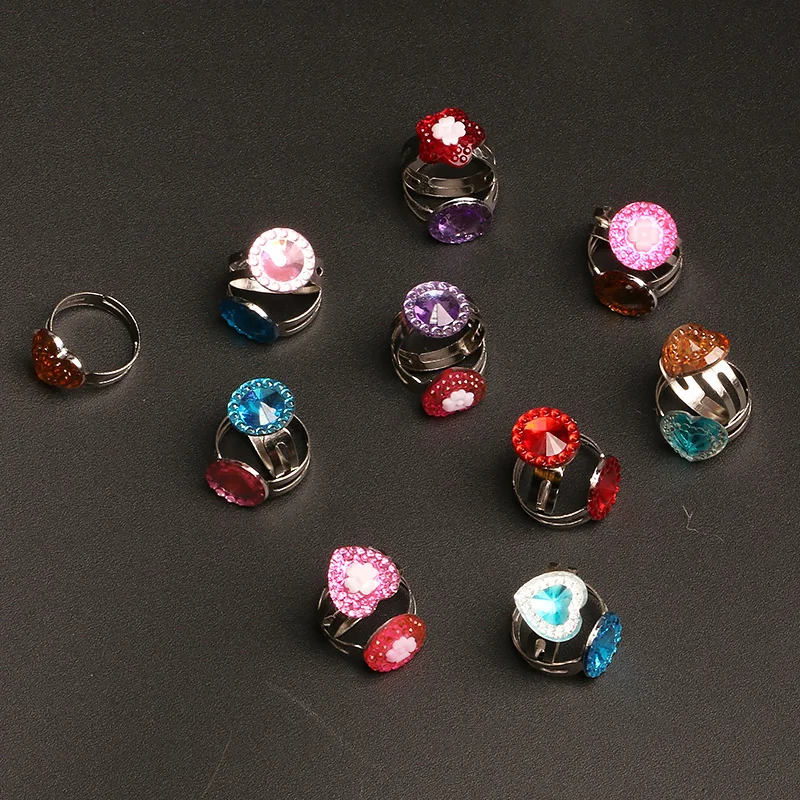 

10pcs Kids Girls Child Princess Random Heart Flower Rings Sweet Party Jewelry Accessories Christmas Gifts Play Finger Ring