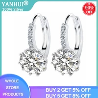 yanhui fashion round 2 0ct lab diamond zircon drop earrings for women wholesale jewelry s925 silver color earrings eh75