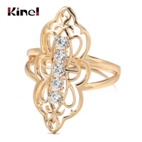 kinel 2021 trendy ethnic bride wedding ring 585 rose gold hollow flower natural zircon rings for women fine boho jewelry