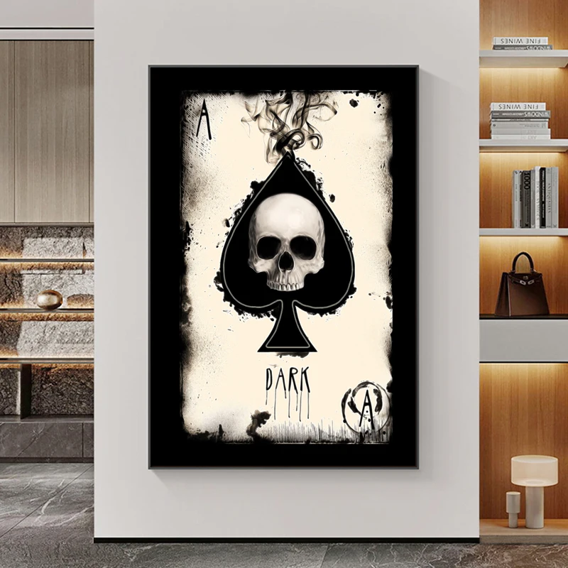 

Canvas Painting Abstract Ace Poker Skull Wall Art American Flag Face Poster Print Wall Picture for Living Room Home Decoration