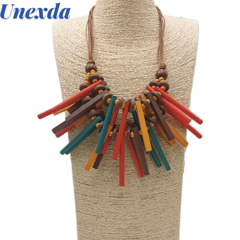 

Unexda Korean Fashion Choker Necklace Jewelry For Women Handmade Wood Colorful Bead Rope Chain Necklace Vintage Goth Accessories