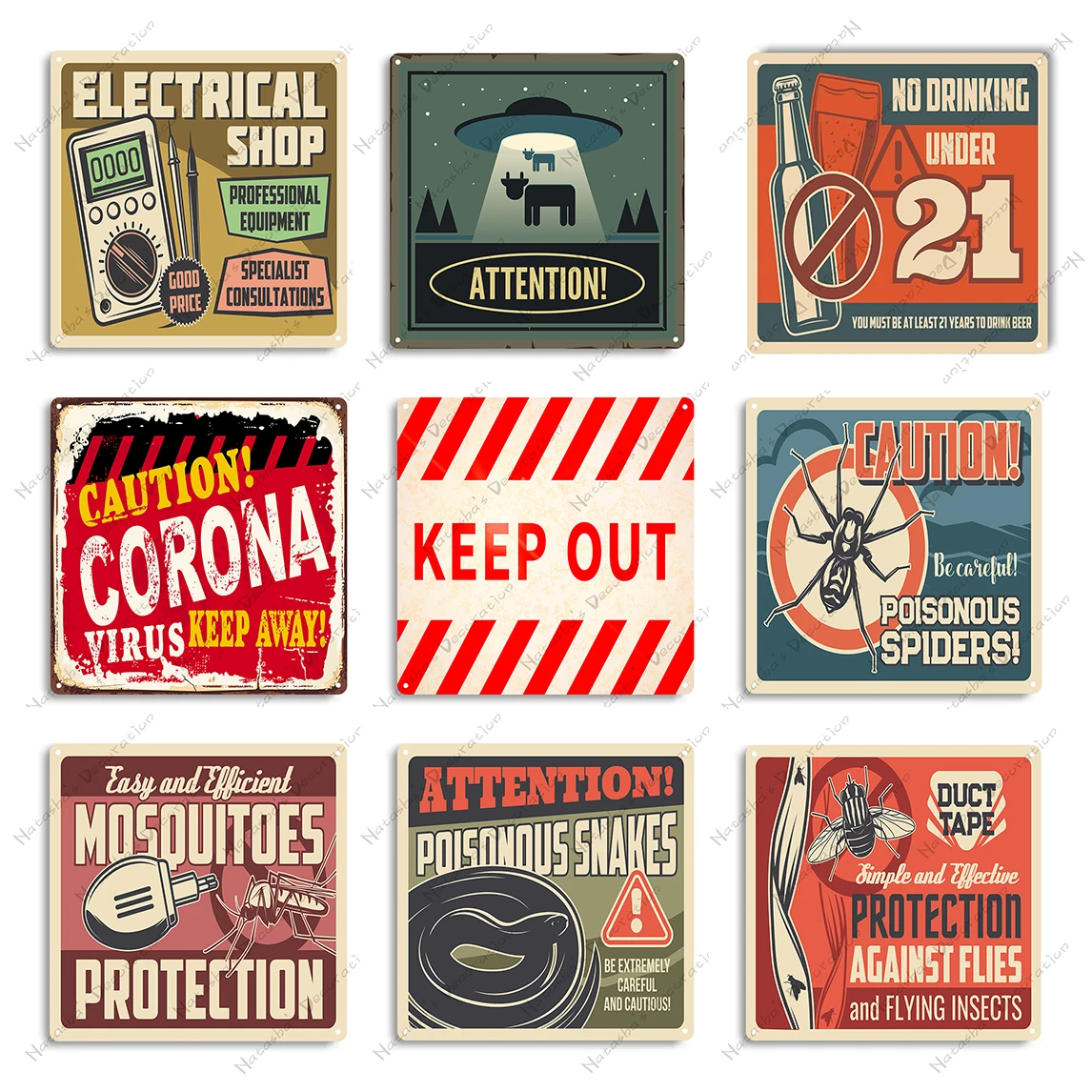 

Warning Metal Sign Caution Decorative Signs Rusty Vintage Poster Club Pub Bar Home Wall Plate Garage Sign Industrial Decoration