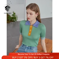 fansilanen ice silk short sleeved t shirt women summer new style contrast stitching top polo collar sweater women clothes