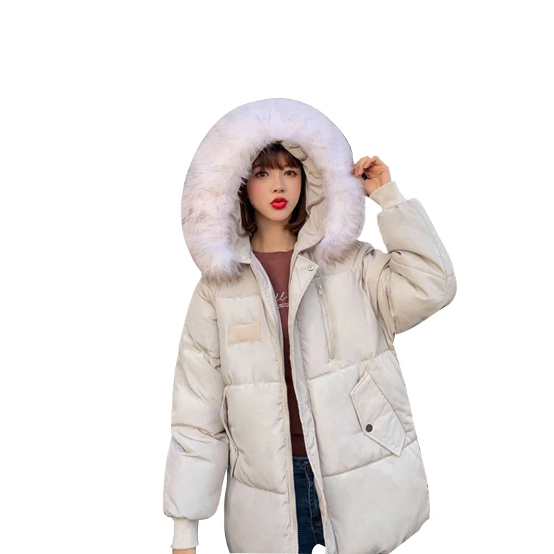 

Winter Jacket Women 2021 New Fashion Loose Female Winter Coat Thicken Parka Down Cotton Clothing Fake Fox Fur Collar With Pocket