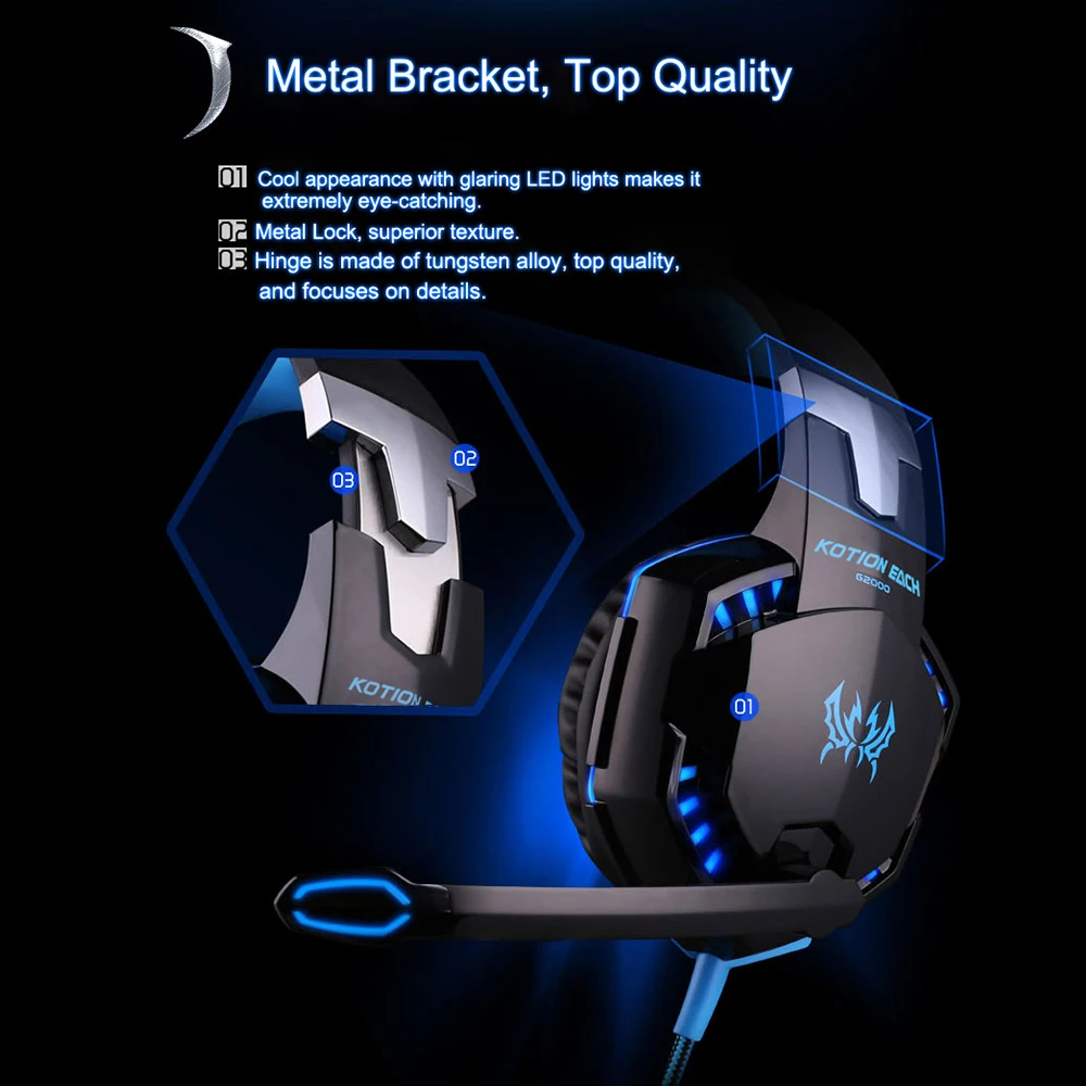 

G2000 Gaming Headsets Big Headphones with Light Mic Stereo Earphones Deep Bass for PC Computer Gamer Laptop PS4 New X-BOX