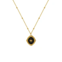 vintage black starburst oval pendant necklace for women 316l stainless steel collars stylish