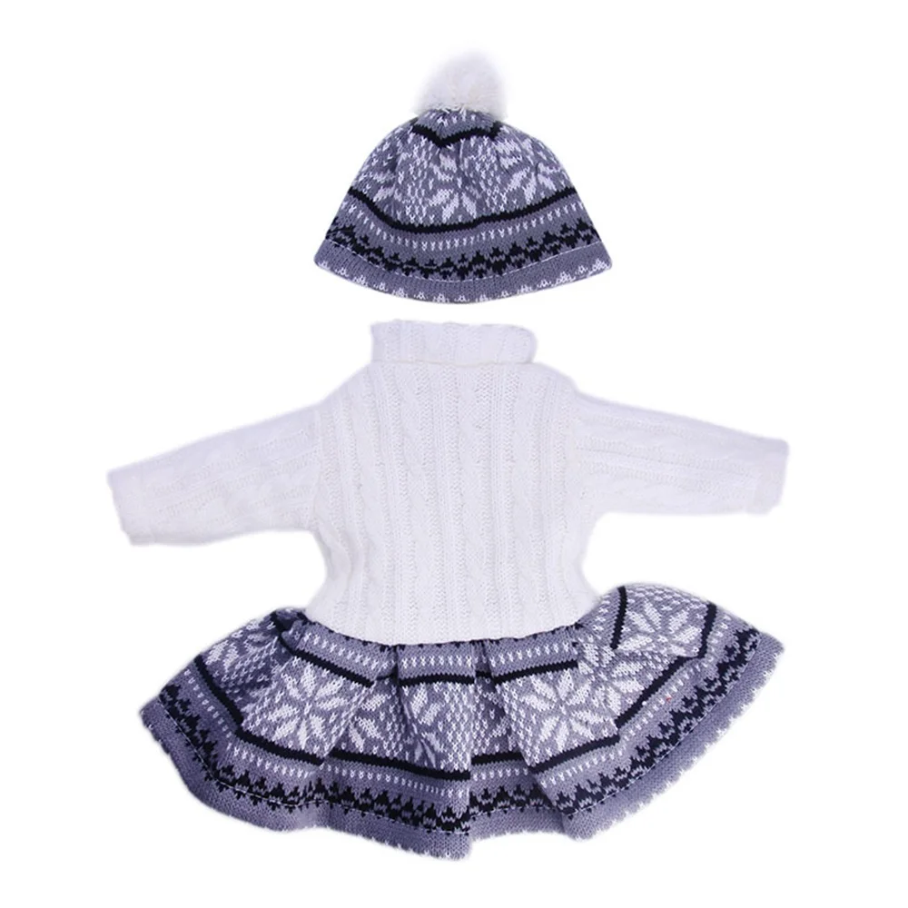 Легко большой кукла для девочек комплекты зимней одежды свитер + юбка шапка 18