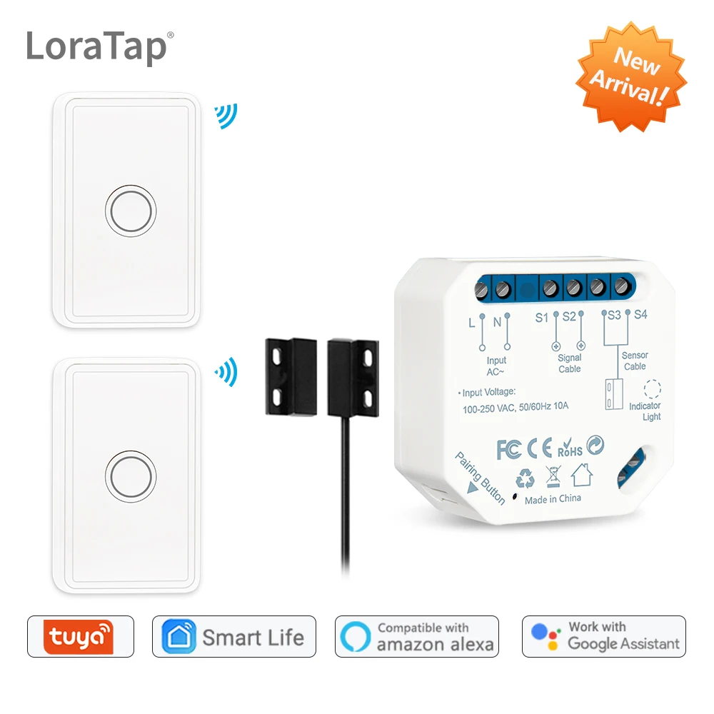 LoraTap WiFi Garage Door Sensor Controller Opener with RF Switch Tuya Smart Life Google Home Alexa Echo App Alert No Hub Needed |