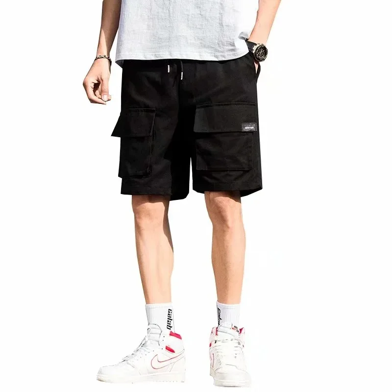 

2021 Summer Japanese Overalls Shorts Mens Trend Loose Tide Brand Casual Plus Size Straight Five-point Middle Sweatpants Workout