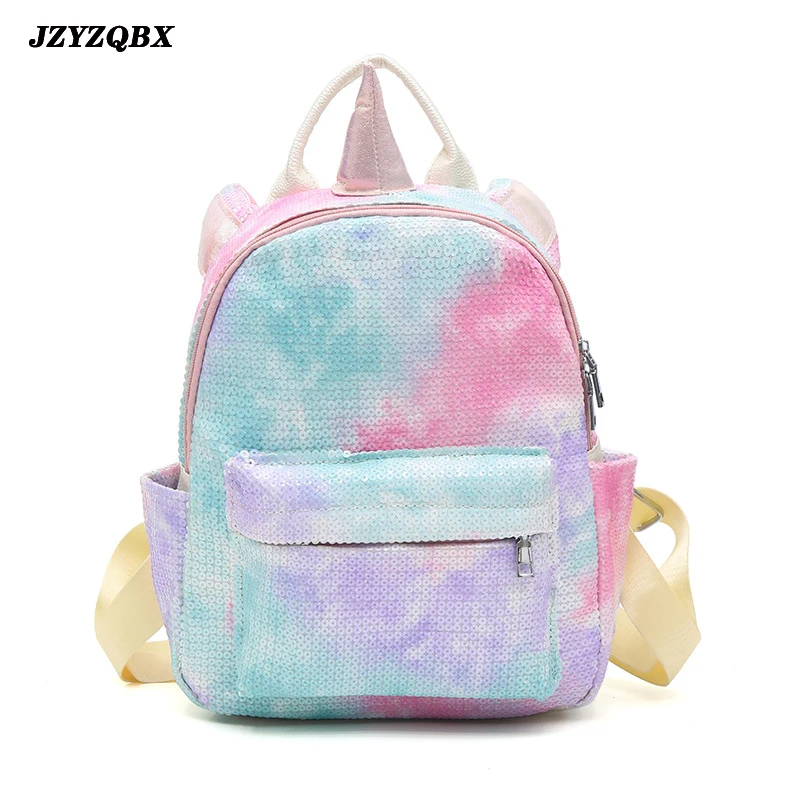 Школьный рюкзак JZYZQBX с единорогом, карамельные цвета, с блестками, несколько карманов, детский Ранец для девочек