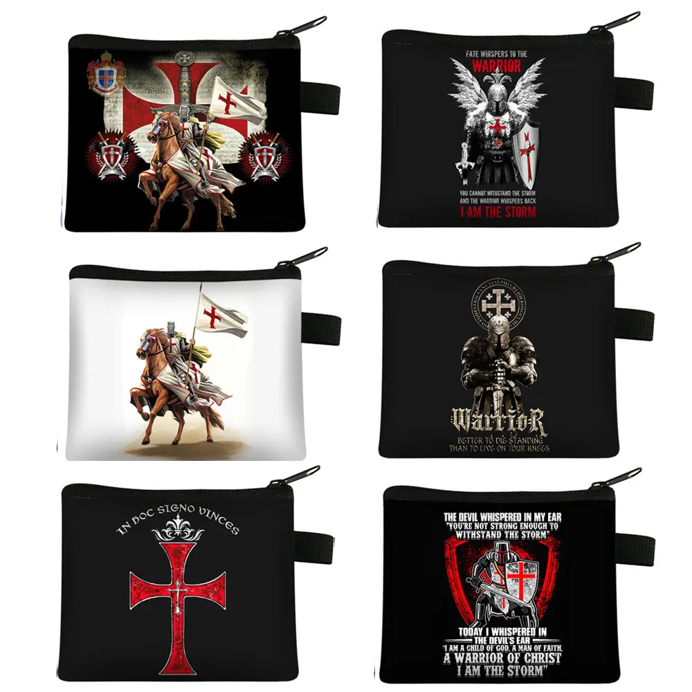 

Crusader Knights Templar Print Coin Purse Men Wallet Small Handbag Credit Card Money Holder Bag Distressed Cross Teenager Purse