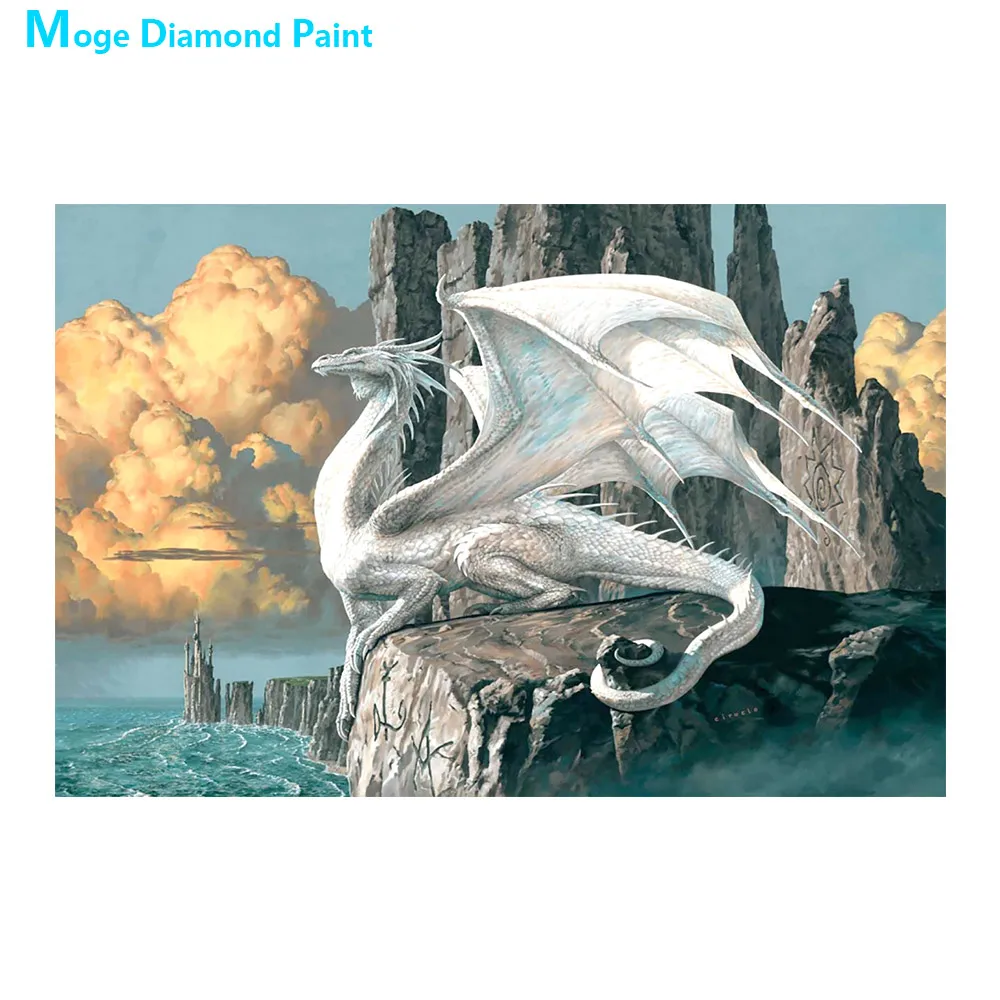 Белая Алмазная картина с мультяшными животными Круглая Полная Картина мозаика