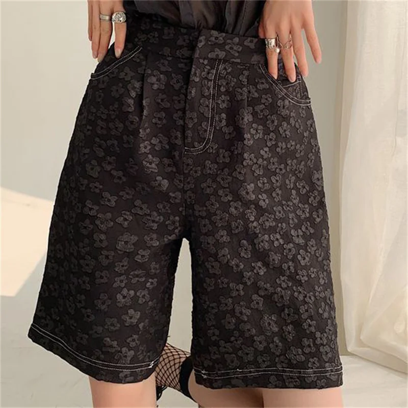 

Женские шорты с широкими штанинами HziriP, повседневные Прямые свободные шорты черного цвета, 2021, размера плюс