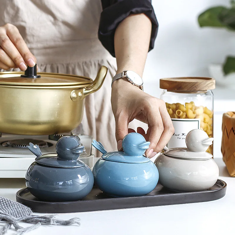 Керамическая банка для приправ с утятами креативная мультяшная кухонная