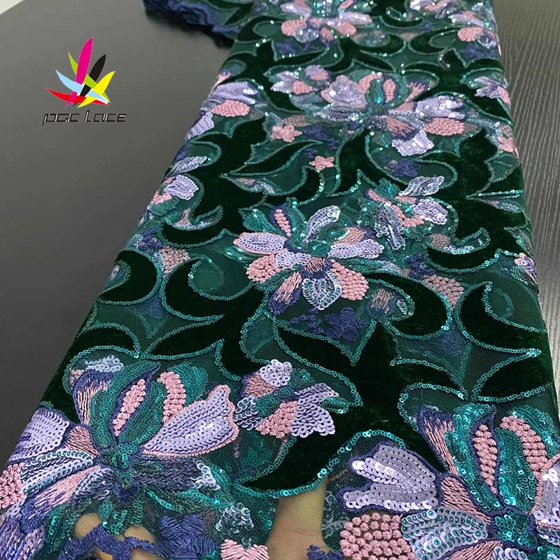 Нигерийские кружева с блестками ткани изумрудно зеленый сетчатый кружевной