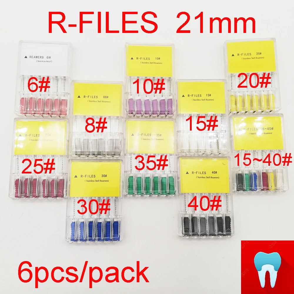 6 шт. # 40 #21 мм стоматологические R файлы корневой канал материалы