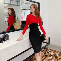 long sleeps woman clothes hip wrap autumn dresses for women dress autumn 2021 round neck splicing womens clothing winter party