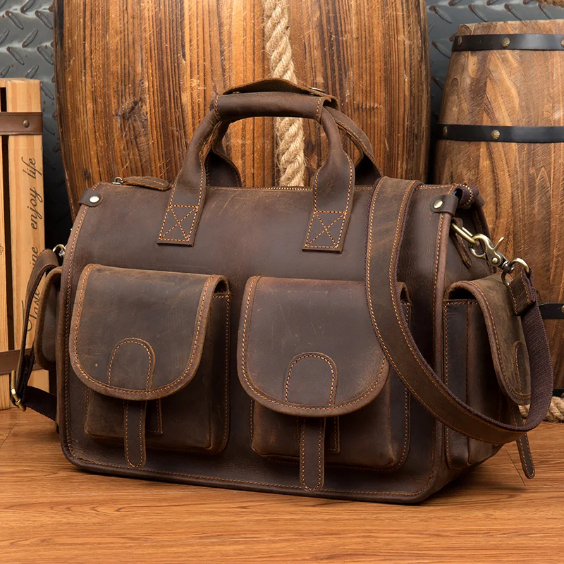 MAHEU Bag top grade Men's Genuine Leather Briefcase Handbags Crazy Horse Leather Hand bag Thick Real Leather Shoulder Bag