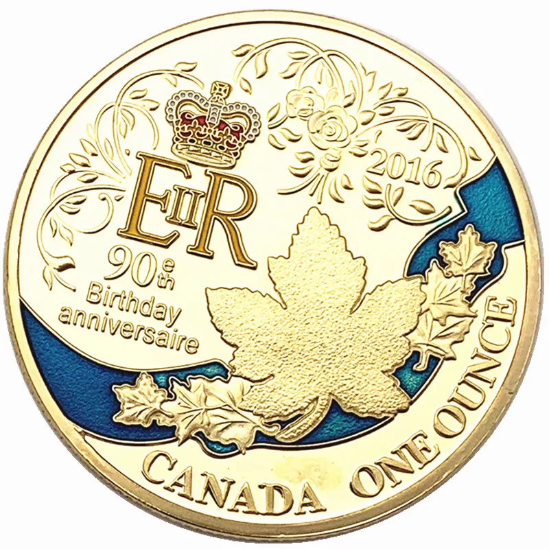 2016 EIIR Queen of England 90th Birthday Anniversaire Gold Silver Plated Coin Canada One ounce Collection Holiday Gifts | Дом и сад