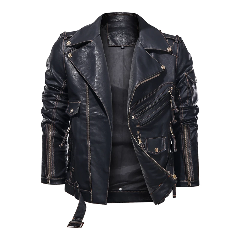 

Winter Mens Leather Jacket Men Fashion Motorcycle PU Leather Jacket Cool Zipper Pockets Leather Coats EU Size