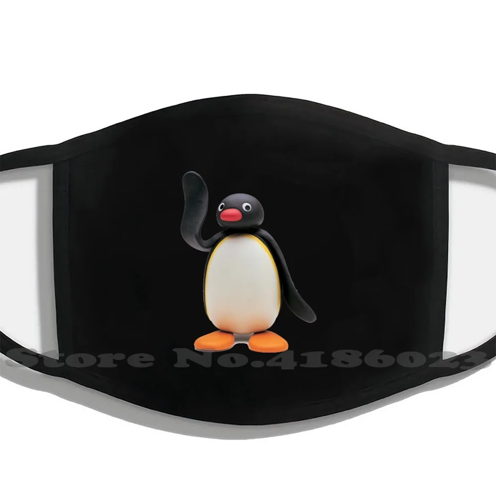 

Pingu Says Hello Men Women Washable Black Masks Face Mask Pingu Pinguin Ice Iceberg Pinga Robby Sea Lion Cold Oldschool Cool