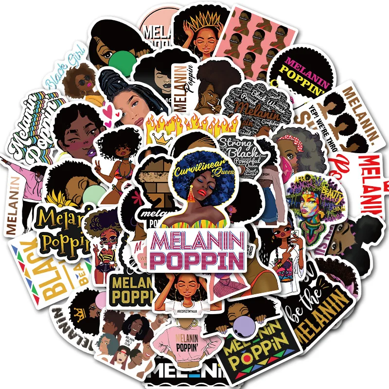 50 Uds. Pegatina de moda inspiradora melanin poppin negra para chica para equipaje DIY Laptop Skateboard pegatina de motocicleta pegatinas F4-5