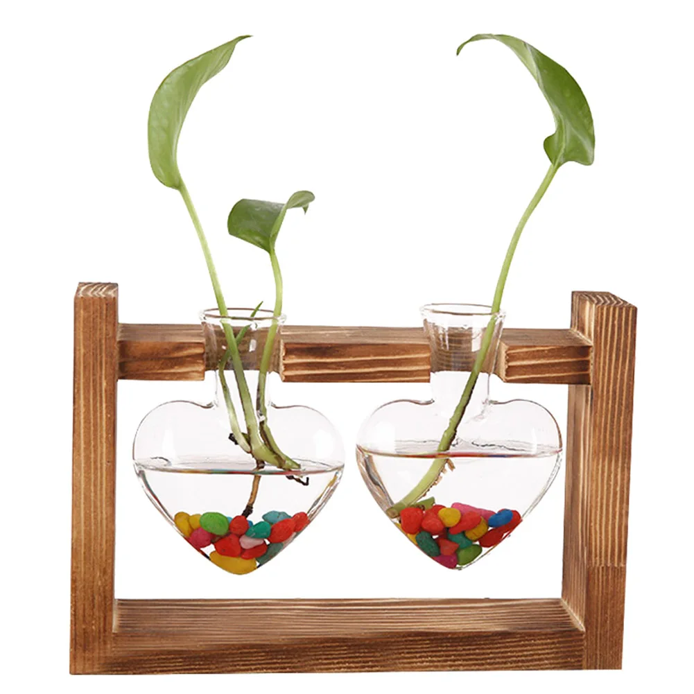 Высокий стеклянный гидропонный завод ваза растительный Террариум с деревянной