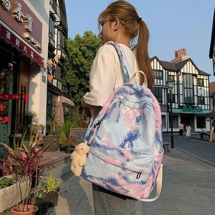 

College style personality gradient color tie-dye sweet girl student schoolbag versatile casual backpack