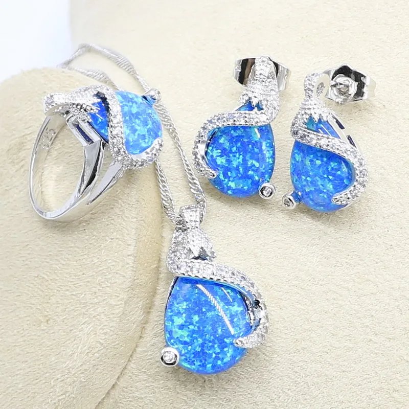 Синий опал серебряный цвет набор украшений для женщин светильник синий