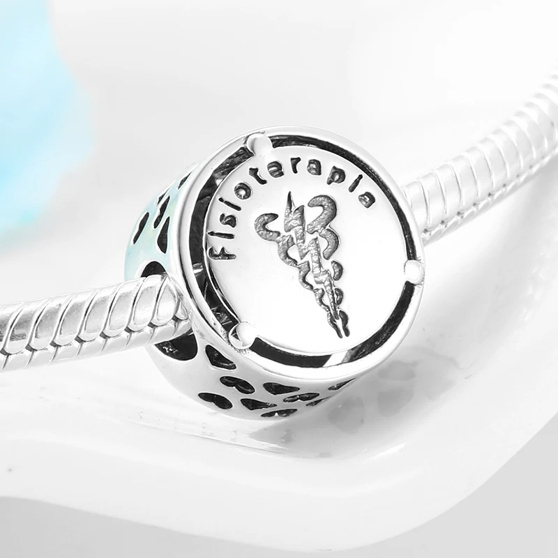 925 пробы Серебряный символ Doze Sinal de carreira бусы подходят к оригиналу Pandora браслет ожерелье Изготовление ювелирных изделий - Цвет: Fisioterapia