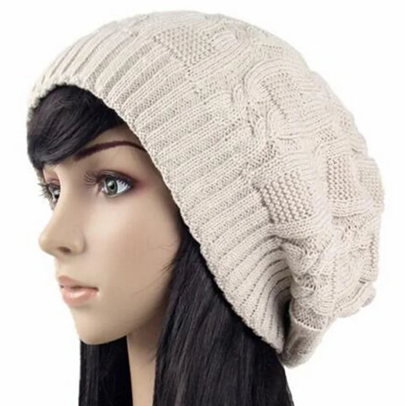 Beige Hats Женские теплые Повседневные вязаные шапки в полоску; женские шапки; сезон осень-зима; ворсовая шапка для девочек; модные вязаные шапки унисекс - Цвет: Beige Hats