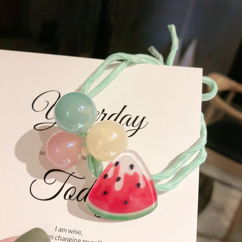 watermelon Новинка, милая мультяшная резина, резинка для волос, модные детские эластичные ленты для волос с фруктами, головной убор для девочек, конский хвост, зажим для волос аксессуары - Цвет: watermelon