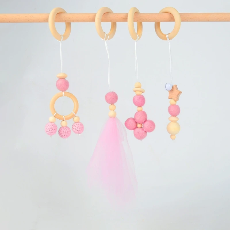 

1 Set Baby Stroller Hanging Pendants Play Gym Frame Pendant Wooden Ring Teether Molar Infant Teething Nursing Rattle Toys Gifts