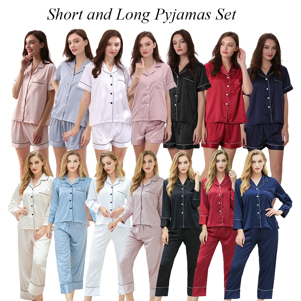 

Summer solid color pajamas suit short sleeve suit polyester fabric comfortable, smooth and breathable sleepwear women set