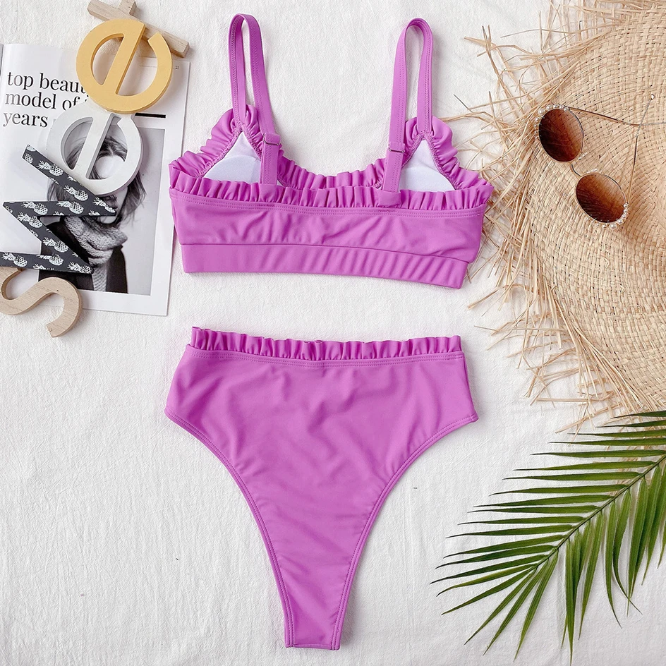 

Sexy High Waist Bikini 2021 Women Swimsuit Ruffle Swimwear Female High Leg Bikinis Set Swimming for Bathing Suit Woman Swimsuits