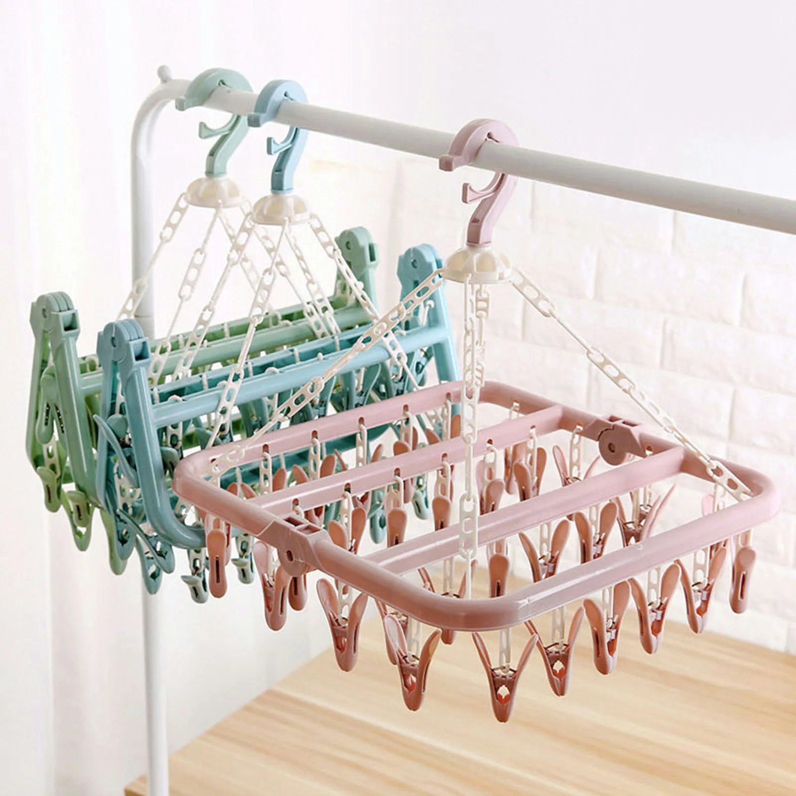 

32clip Folding Drying Rack Plastic Rack Clothes Hanger Dryer Towel Cloth Drying Rack Multi-functional Underwear Socks Clip