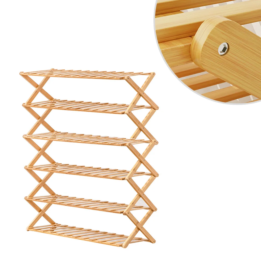 

1PC Foldable Shoes Rack Simple Household Shoes Holder Multi-Layer Free-Installation Bamboo Shoes Storage Organizer (3 Layers, 10