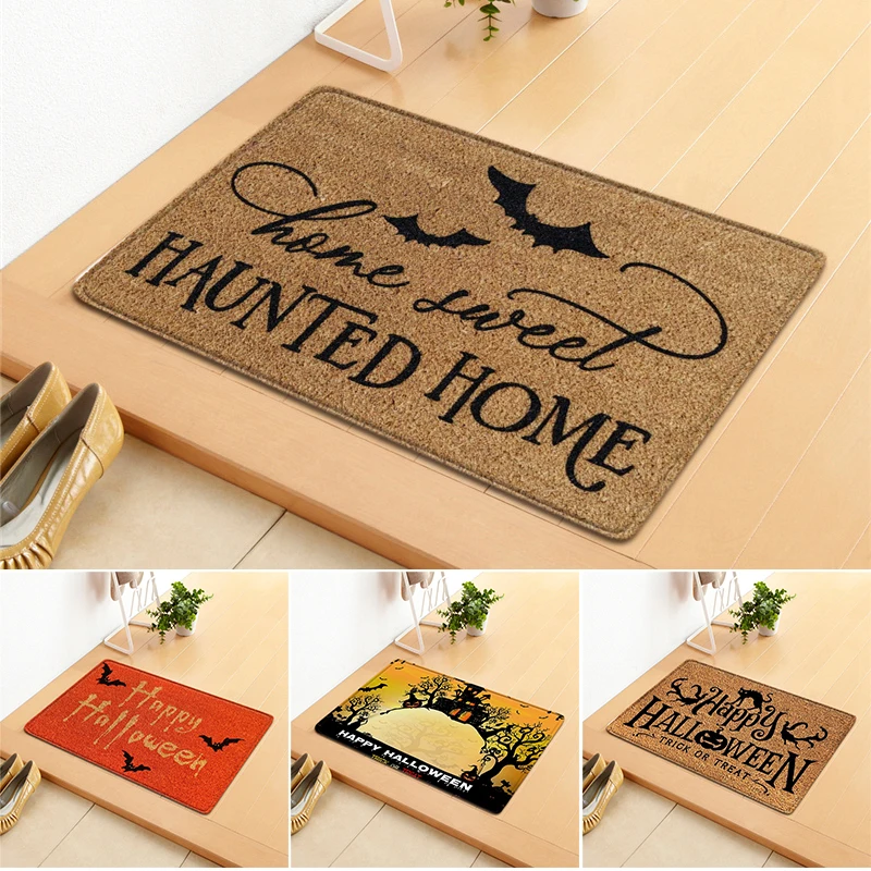 

Letter Printed Doormat Home Front Door Halloween Carpet Absorbent Non-Slip Blanket for Kitchen Bedroom Bathroom