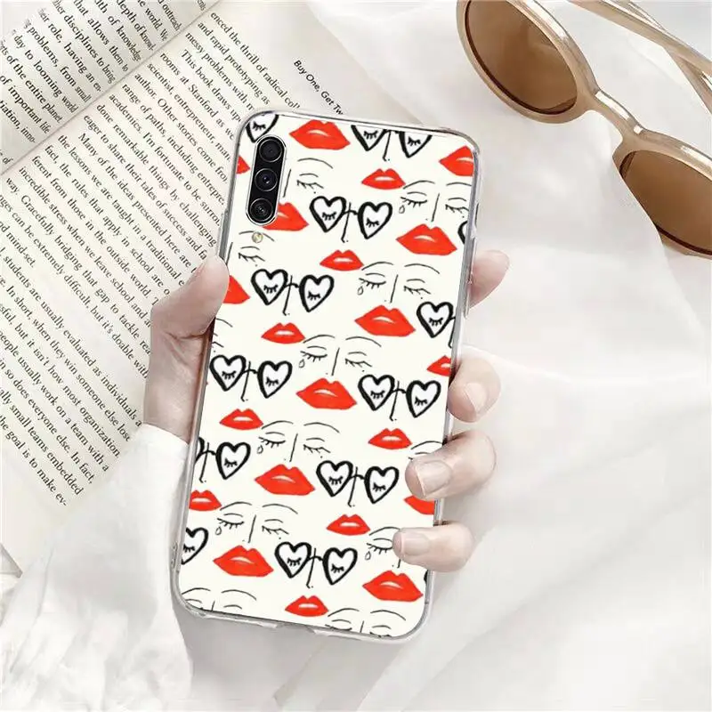 

Fashion Lady Red Lips Case Phone Case Transparent for Samsung A71 S9 10 20 HUAWEI p30 40 honor 10i 8x xiaomi note 8 Pro 10t 11